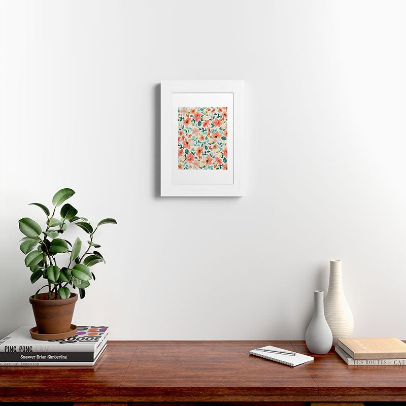 Ninola Design Botanic Retreat Tropical Whimsical Flowers Coral Green Framed Art Print