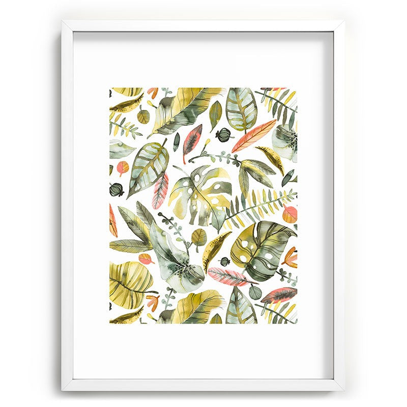 Ninola Design Botanic Retreat Tropical Jungle Leaves Botanical Green Orange Recessed Framing Rectangle