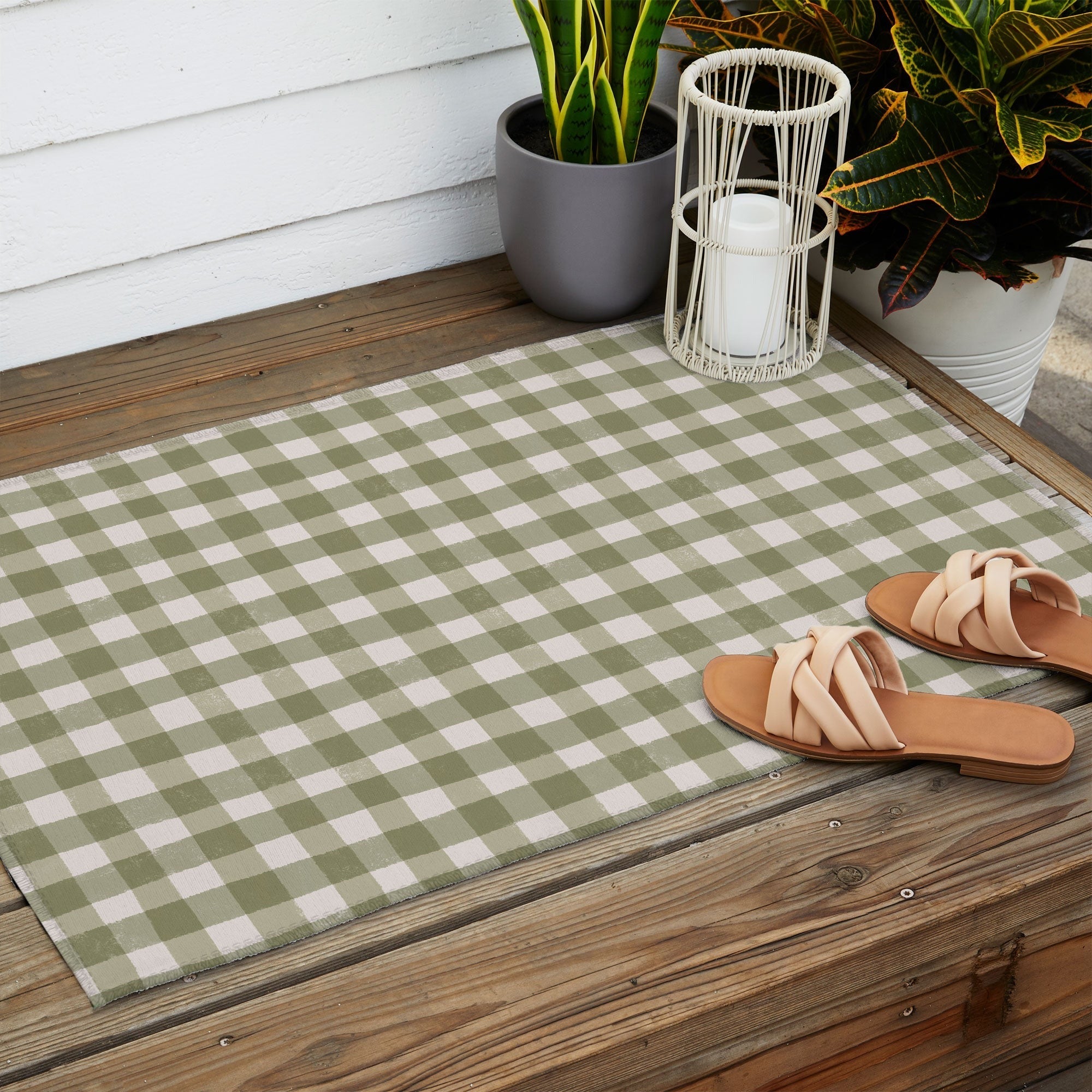Menina Lisboa Rustic Green Plaid Outdoor Rug