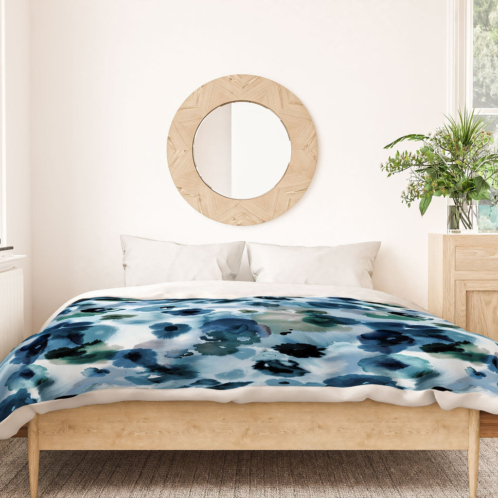 Ninola Design Botanic Retreat Ombre Abstract Watercolor Flowers Blue Navy Duvet Cover