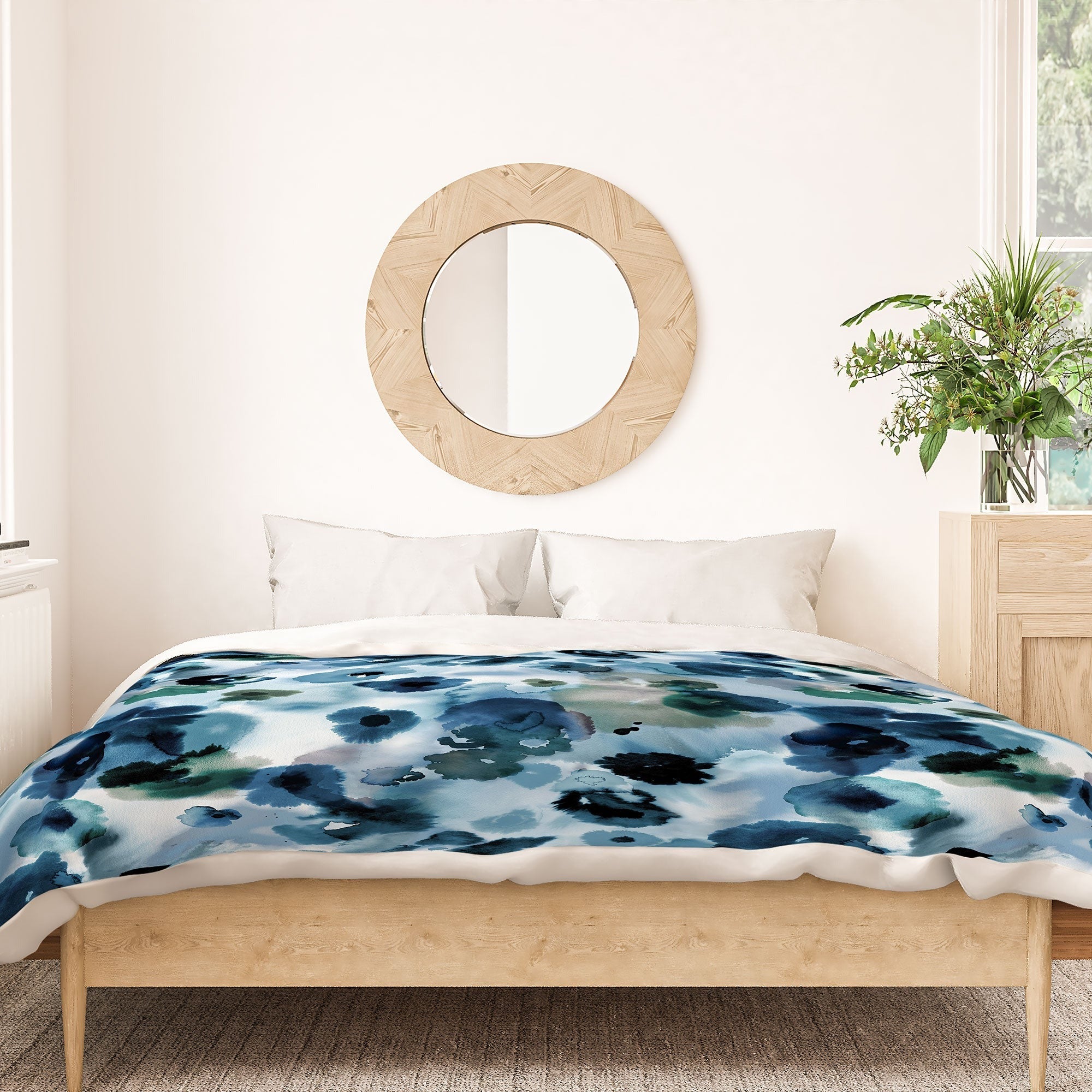 Ninola Design Botanic Retreat Ombre Abstract Watercolor Flowers Blue Navy Duvet Cover