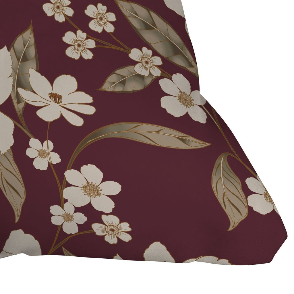 Gabriela Fuente Burgundy Floral Roberta Outdoor Throw Pillow