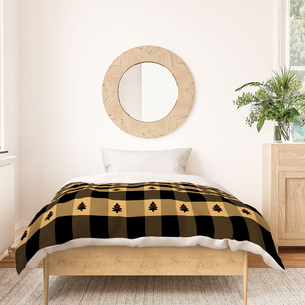 Design by Spark Black Gold Tree Tree Gingham Duvet Cover