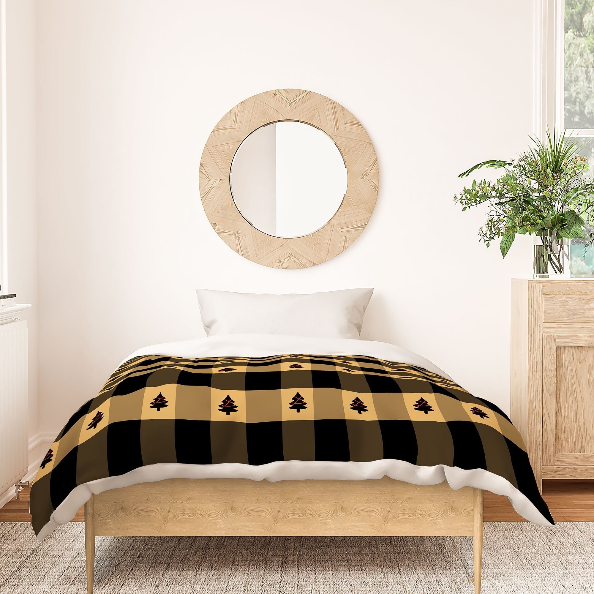 Design by Spark Black Gold Tree Tree Gingham Duvet Cover