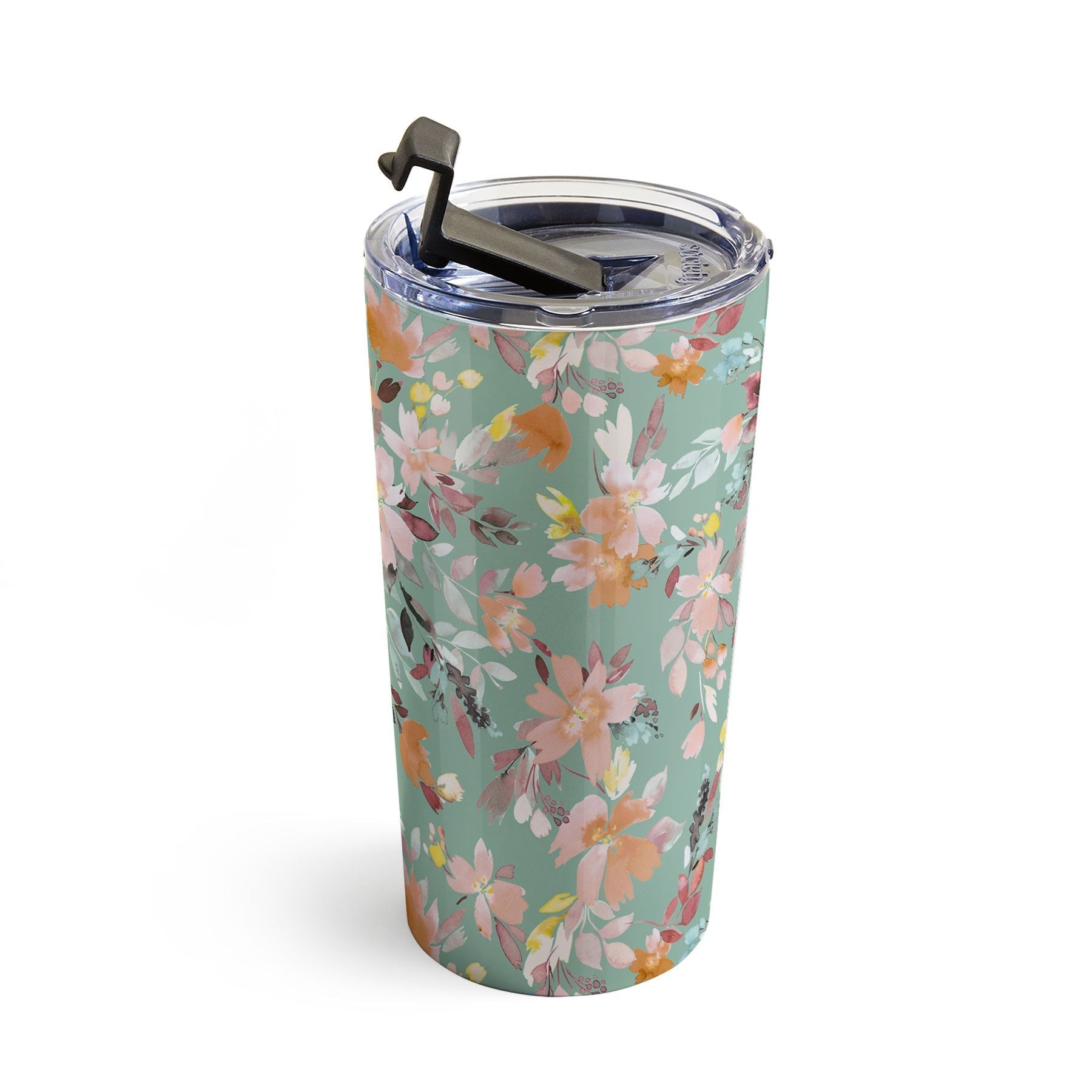 Ninola Design Botanic Retreat Floral Oleander Whimsical Teal Green Travel Mug
