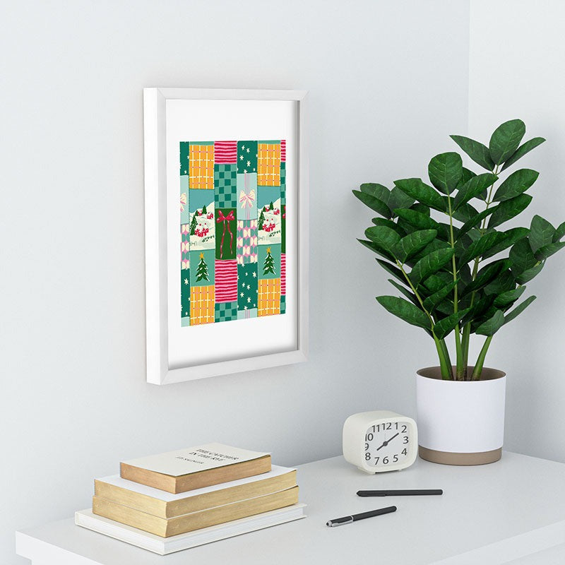 LouBruzzoni Cozy Christmas Patchwork Recessed Framing Rectangle