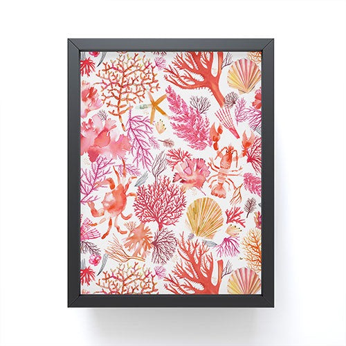 Ninola Design Botanic Retreat Coral Reef Crab Lobster Red Framed Mini Art Print