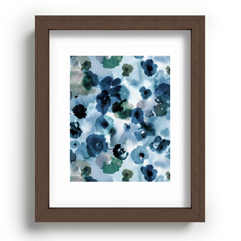 Ninola Design Botanic Retreat Ombre Abstract Watercolor Flowers Blue Navy Recessed Framing Rectangle