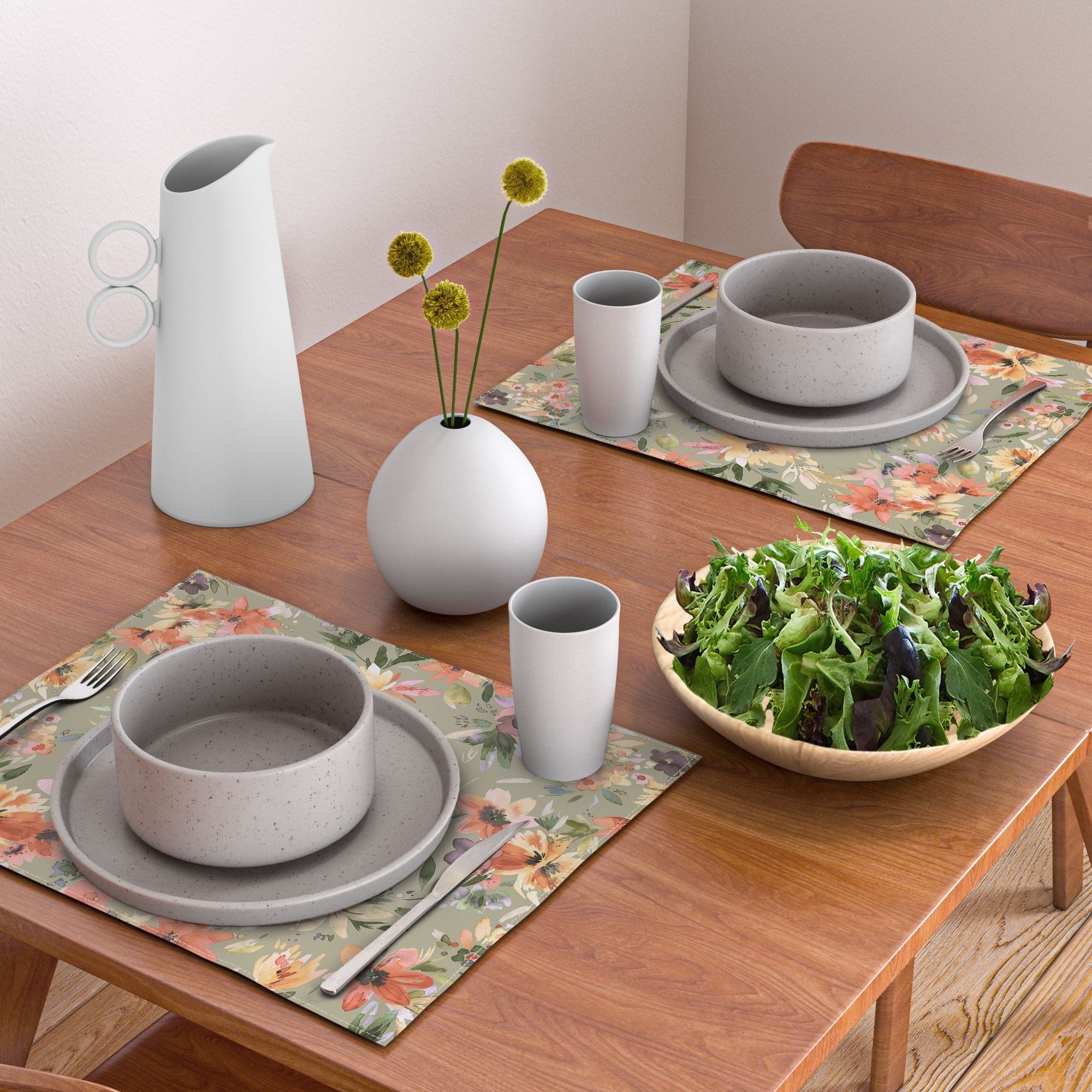 Ninola Design Botanic Retreat Painterly Tropical Flowers Sage Green Placemat
