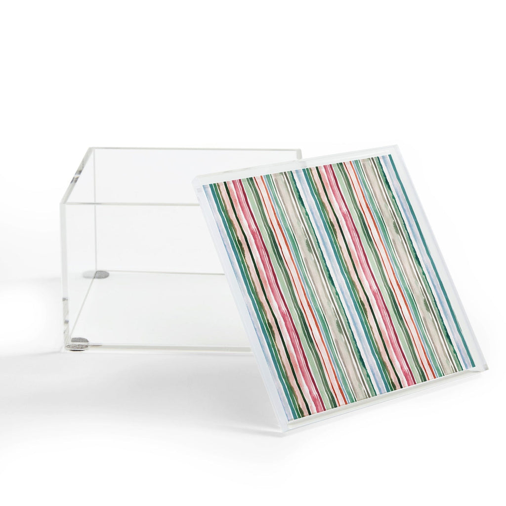 Ninola Design Botanic Retreat Watercolor Stripes Green Orange Red Acrylic Box