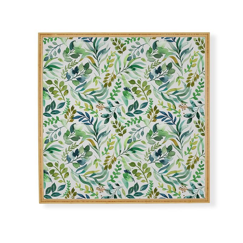 Ninola Design Botanic Retreat Loose Botanical Leaves Watercolor Green Framed Wall Art