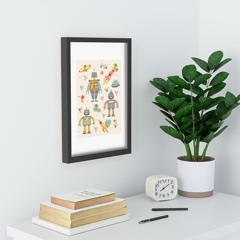 Lathe & Quill Vintage Inspired Robots Recessed Framing Rectangle