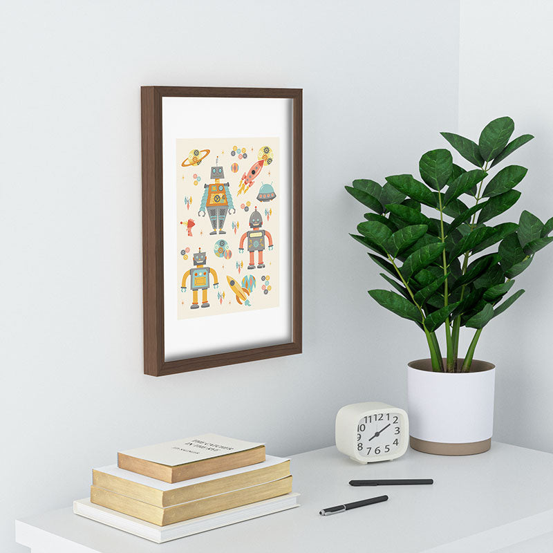 Lathe & Quill Vintage Inspired Robots Recessed Framing Rectangle