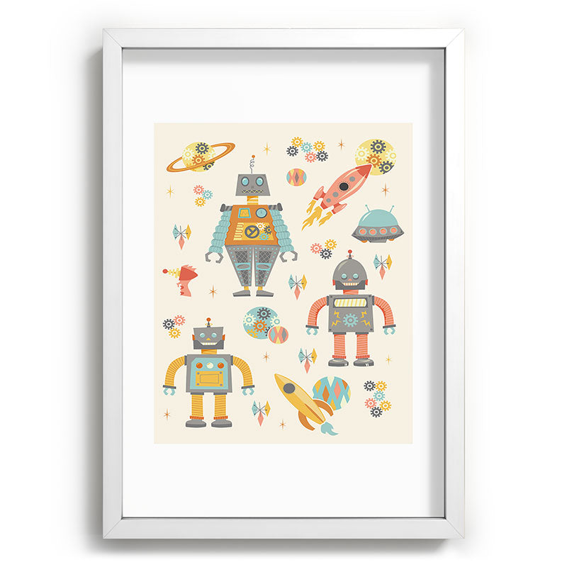 Lathe & Quill Vintage Inspired Robots Recessed Framing Rectangle