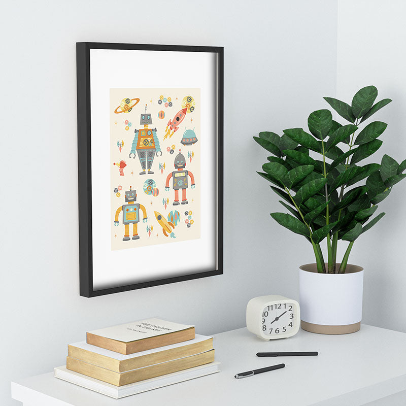Lathe & Quill Vintage Inspired Robots Recessed Framing Rectangle
