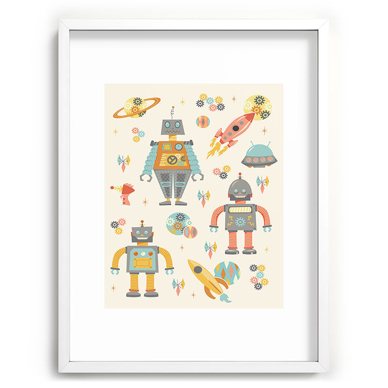 Lathe & Quill Vintage Inspired Robots Recessed Framing Rectangle