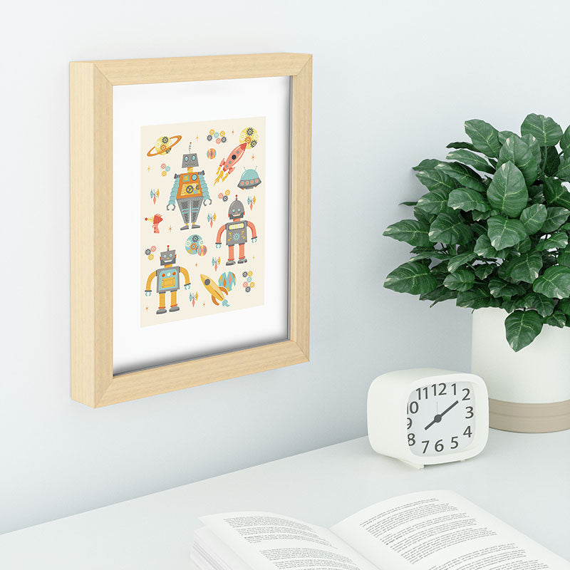 Lathe & Quill Vintage Inspired Robots Recessed Framing Rectangle