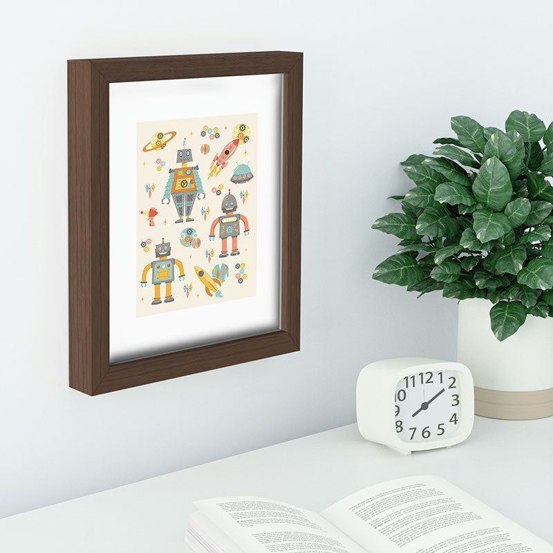 Lathe & Quill Vintage Inspired Robots Recessed Framing Rectangle