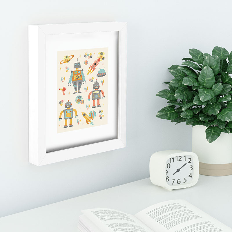 Lathe & Quill Vintage Inspired Robots Recessed Framing Rectangle