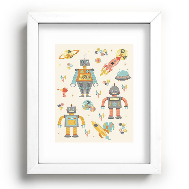 Lathe & Quill Vintage Inspired Robots Recessed Framing Rectangle