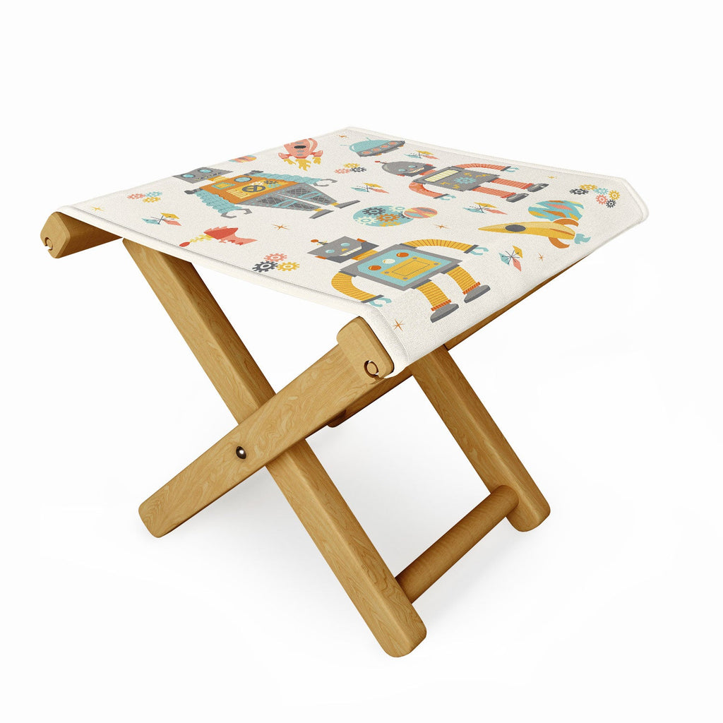 Lathe & Quill Vintage Inspired Robots Folding Stool