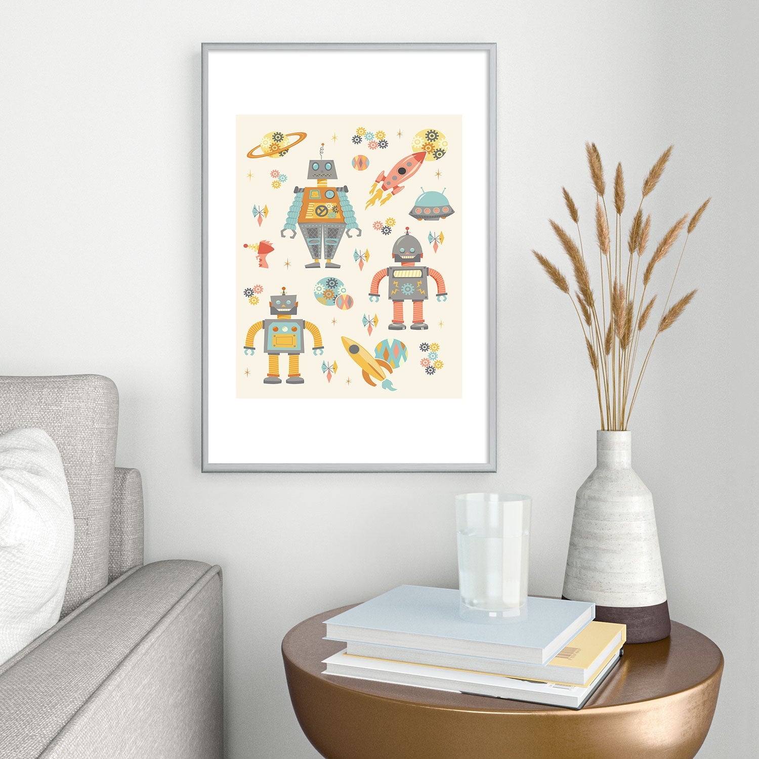 Lathe & Quill Vintage Inspired Robots Metal Framed Art Print