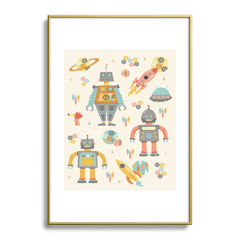 Lathe & Quill Vintage Inspired Robots Metal Framed Art Print