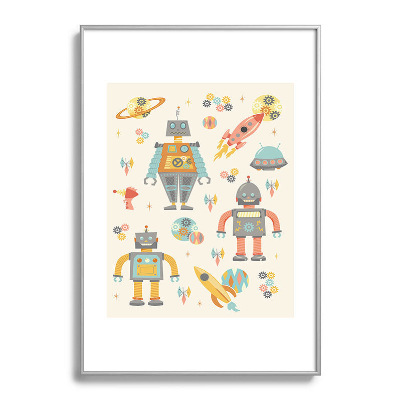 Lathe & Quill Vintage Inspired Robots Metal Framed Art Print