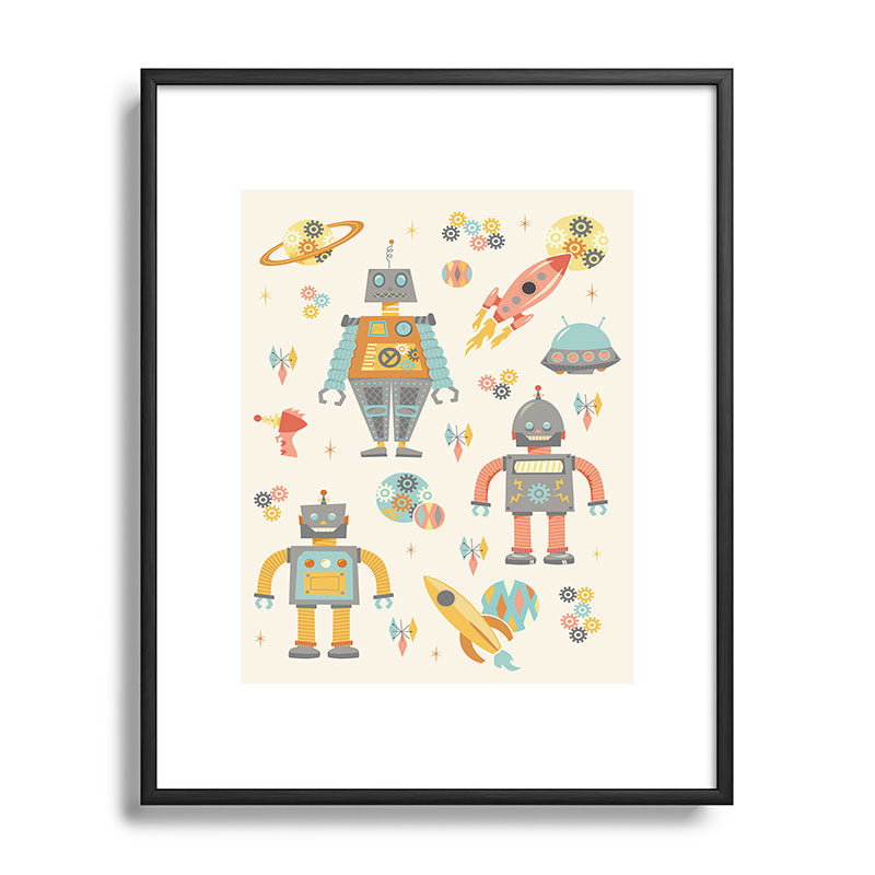Lathe & Quill Vintage Inspired Robots Metal Framed Art Print
