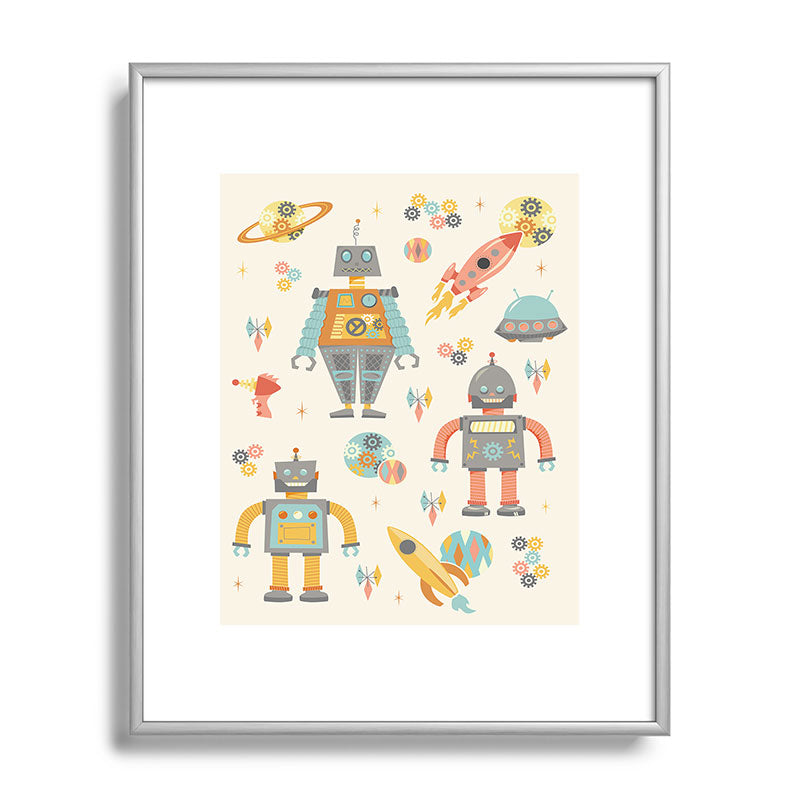 Lathe & Quill Vintage Inspired Robots Metal Framed Art Print