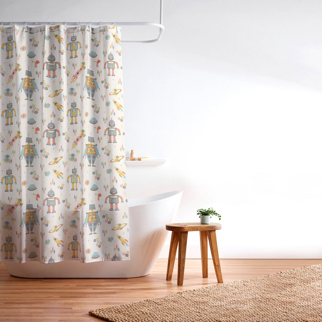 Lathe & Quill Vintage Inspired Robots Shower Curtain