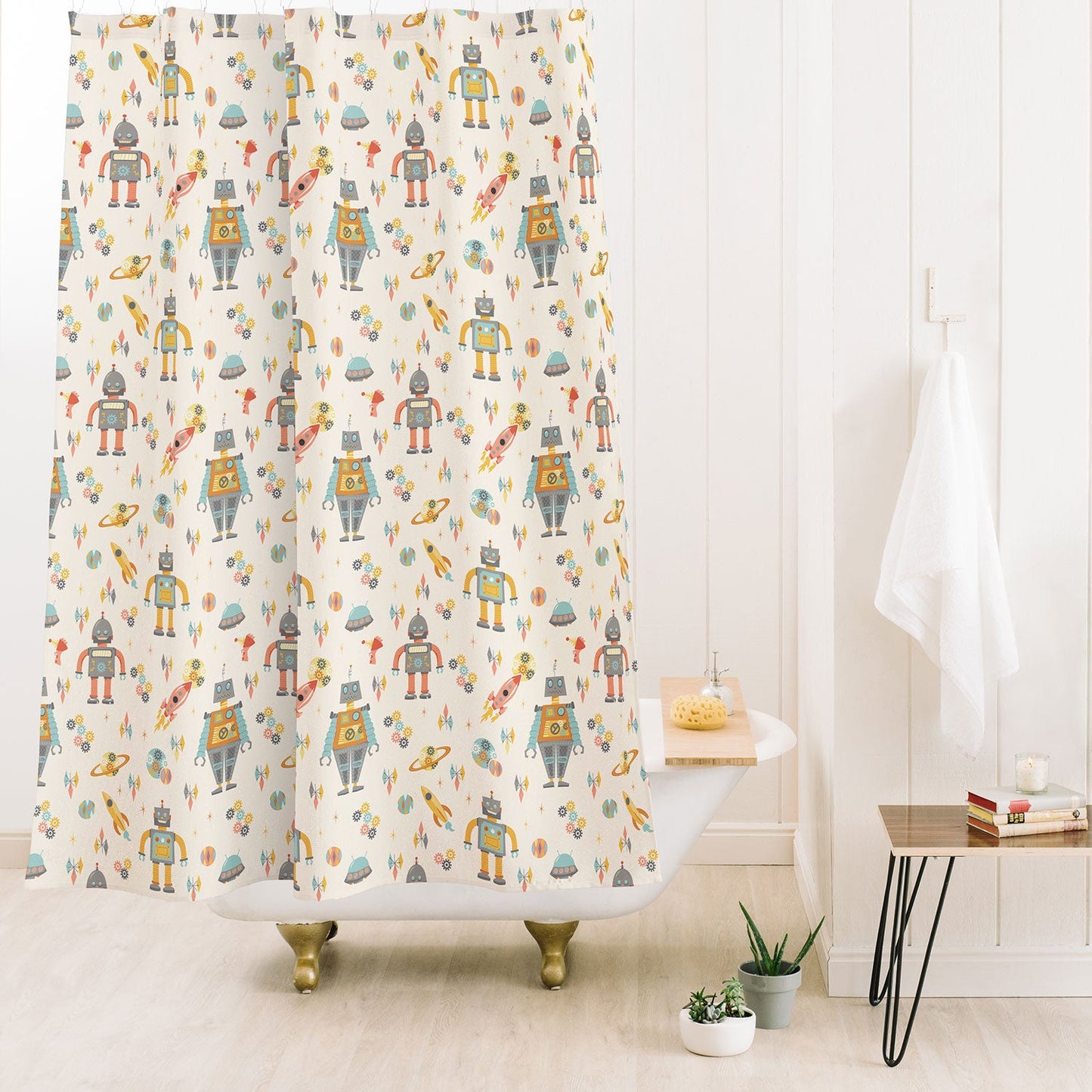 Lathe & Quill Vintage Inspired Robots Shower Curtain