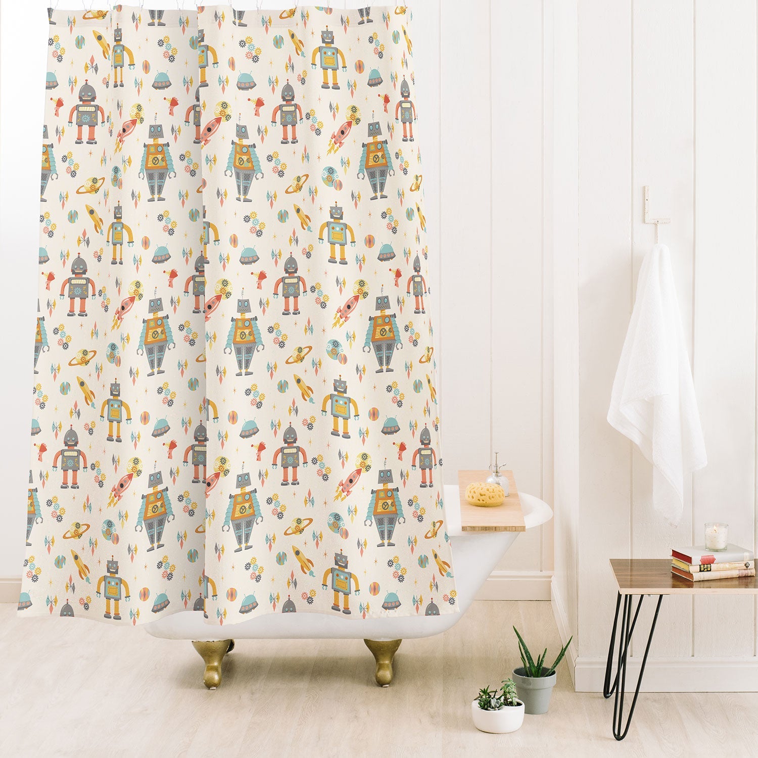 Lathe & Quill Vintage Inspired Robots Shower Curtain