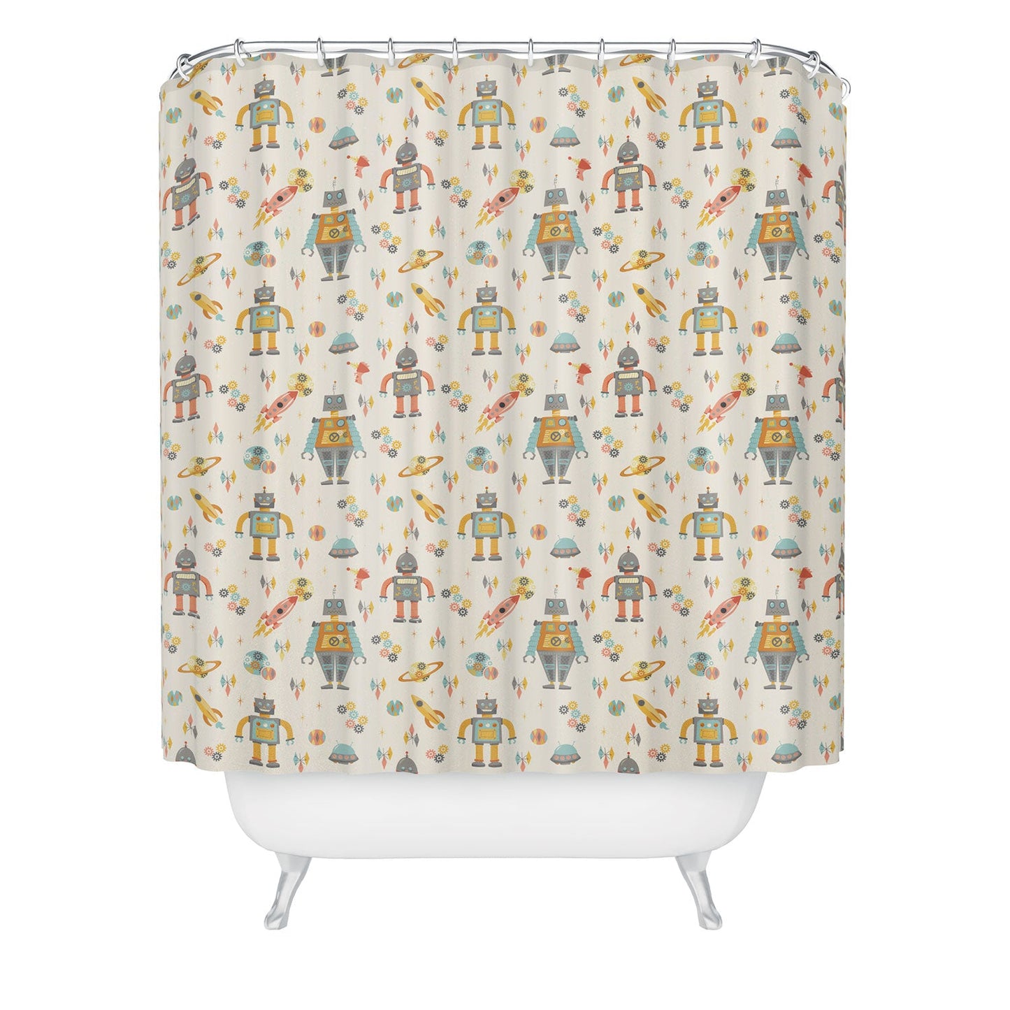 Lathe & Quill Vintage Inspired Robots Shower Curtain