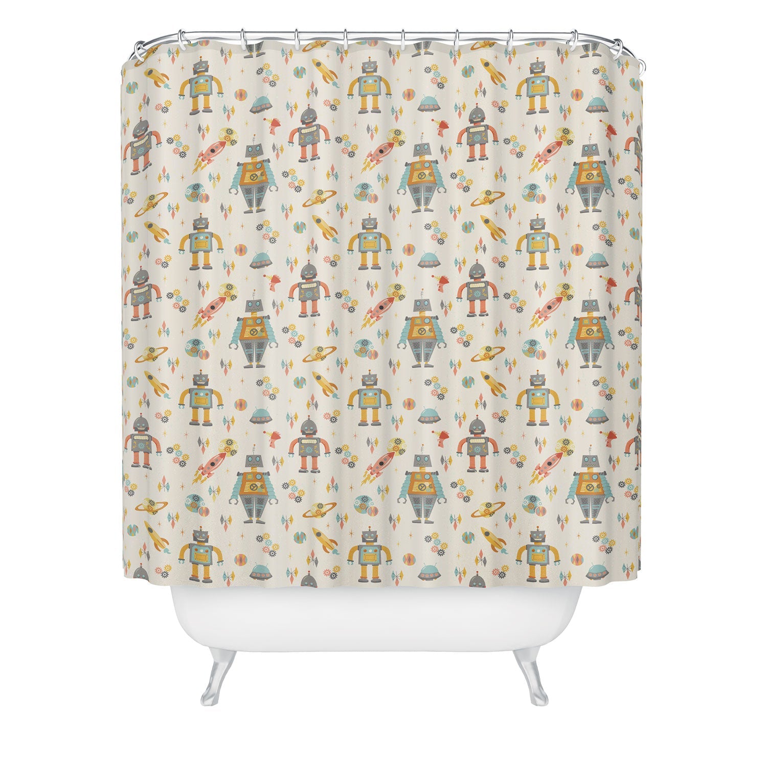 Lathe & Quill Vintage Inspired Robots Shower Curtain