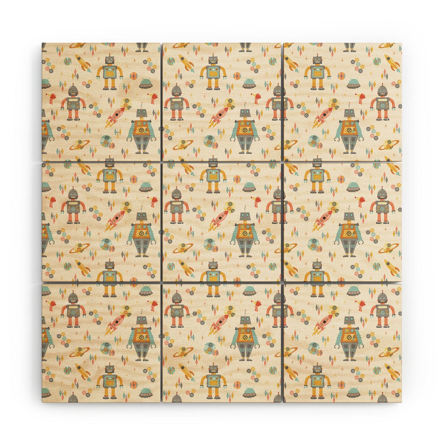 Lathe & Quill Vintage Inspired Robots Wood Wall Mural