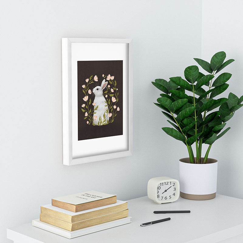 Laura Graves White Rabbit Floral Recessed Framing Rectangle