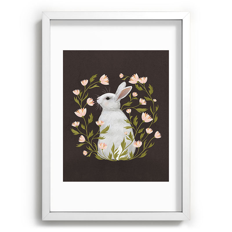 Laura Graves White Rabbit Floral Recessed Framing Rectangle