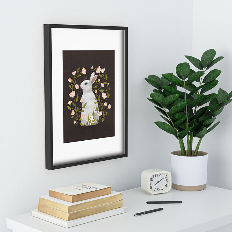 Laura Graves White Rabbit Floral Recessed Framing Rectangle