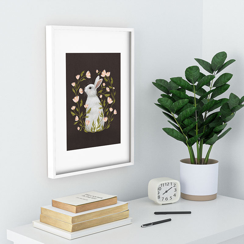 Laura Graves White Rabbit Floral Recessed Framing Rectangle