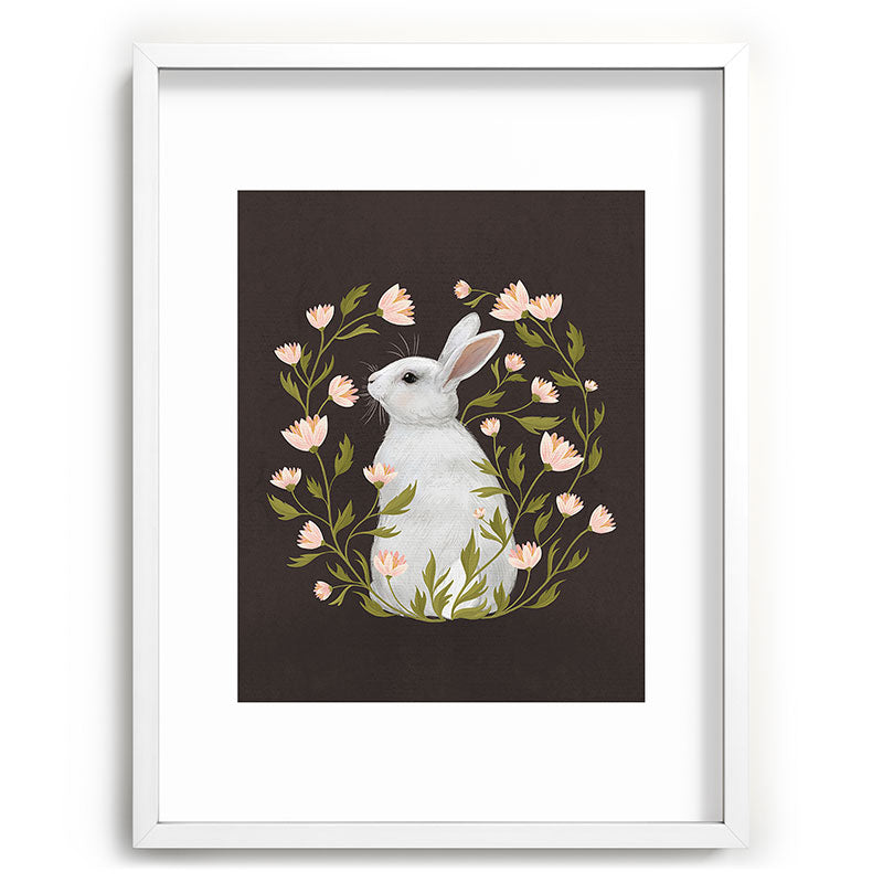 Laura Graves White Rabbit Floral Recessed Framing Rectangle