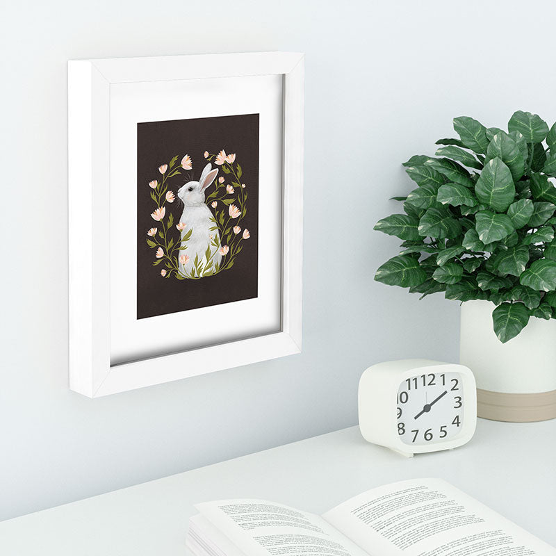 Laura Graves White Rabbit Floral Recessed Framing Rectangle