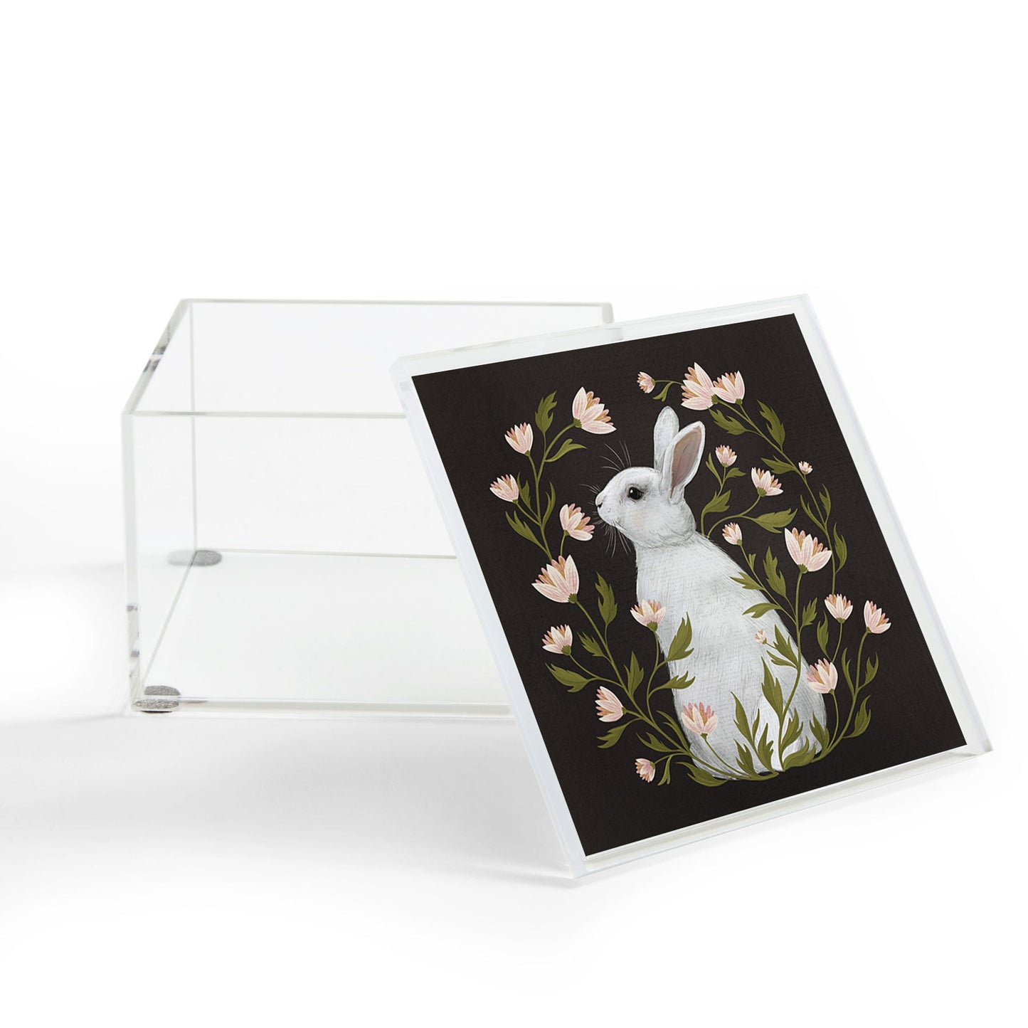 Laura Graves White Rabbit Floral Acrylic Box