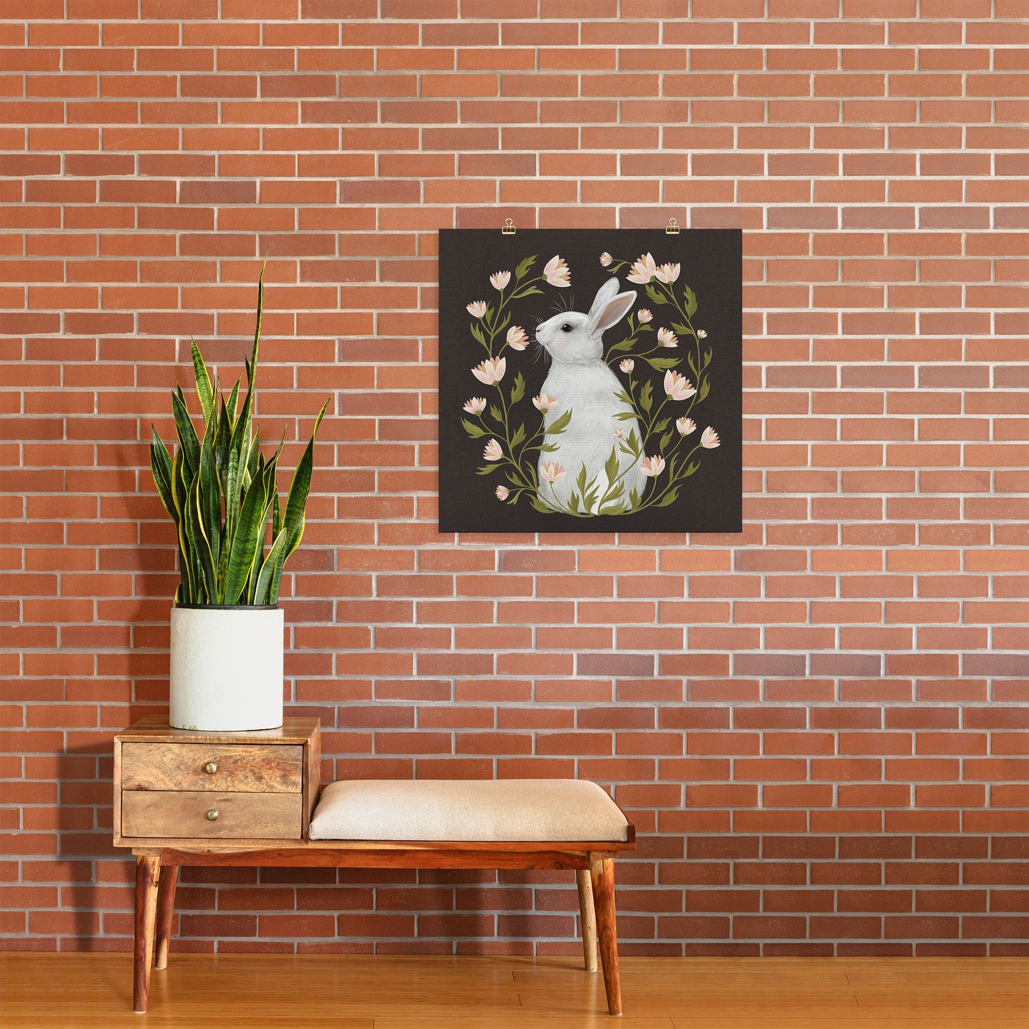 Laura Graves White Rabbit Floral Art Print