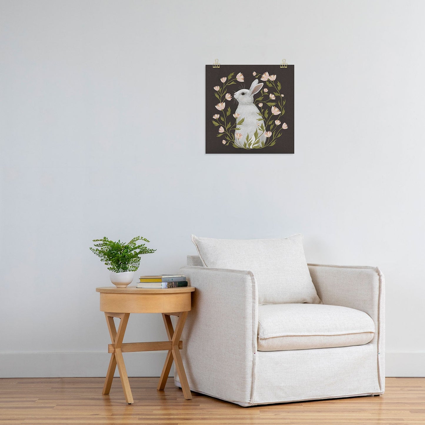 Laura Graves White Rabbit Floral Art Print