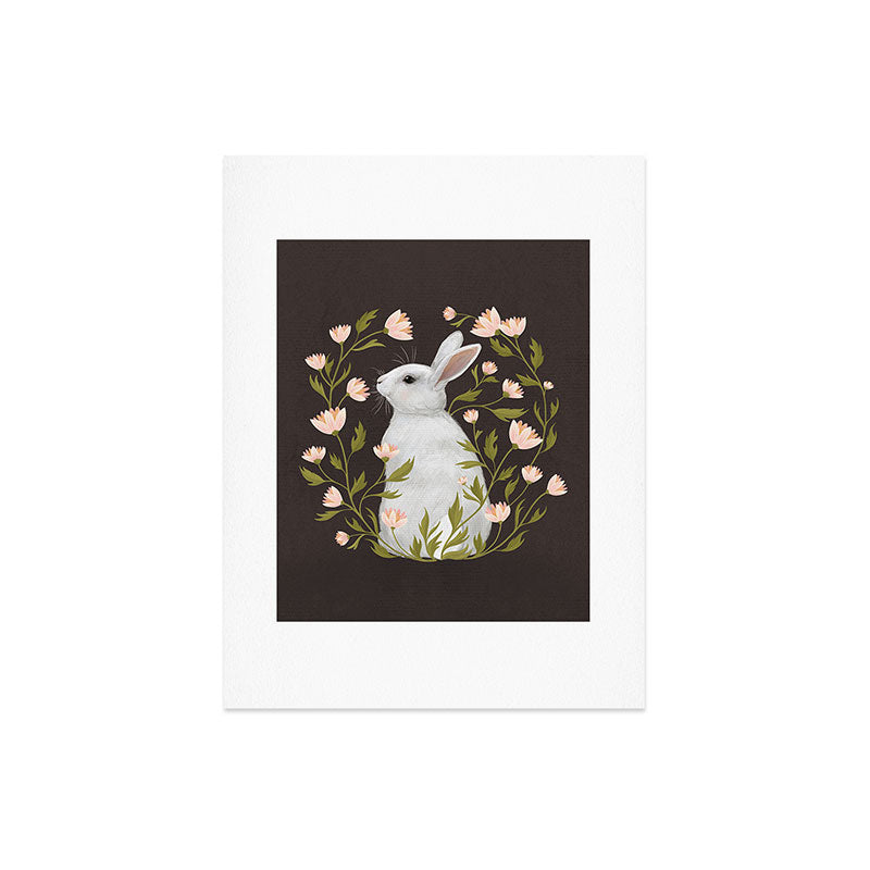 Laura Graves White Rabbit Floral Art Print