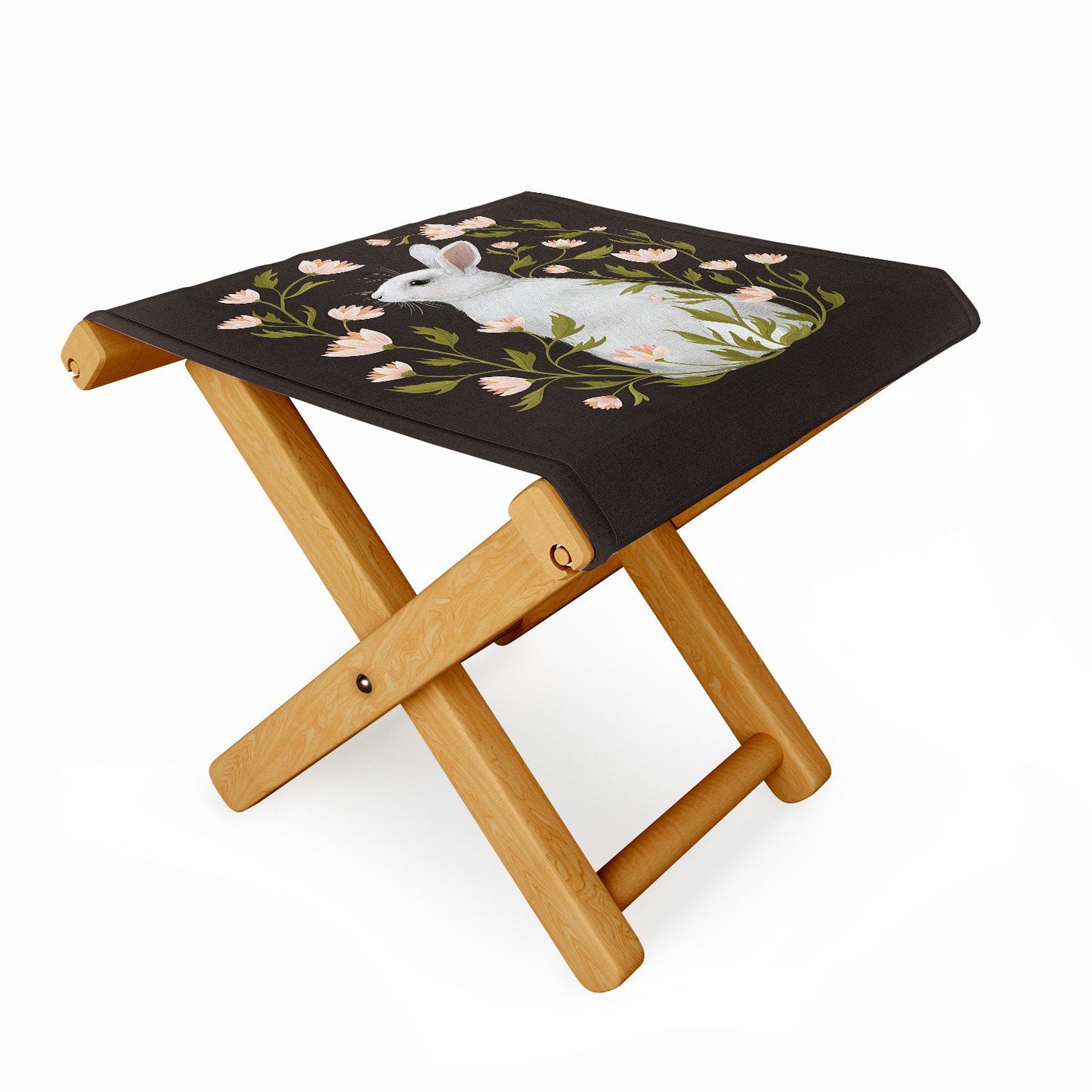 Laura Graves White Rabbit Floral Folding Stool