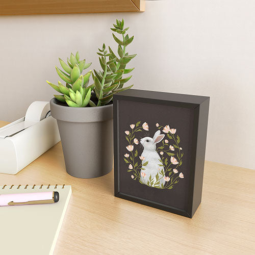 Laura Graves White Rabbit Floral Framed Mini Art Print