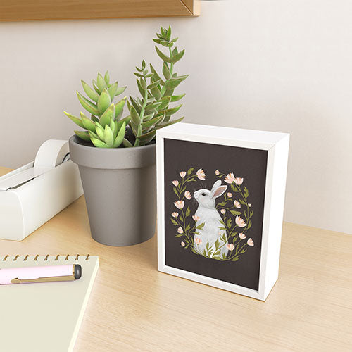 Laura Graves White Rabbit Floral Framed Mini Art Print