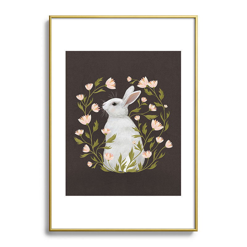Laura Graves White Rabbit Floral Metal Framed Art Print